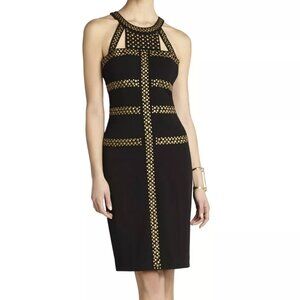 New BCBG MaxAzria Falcon high neck cage stud cutout bodycon cocktail mini dress